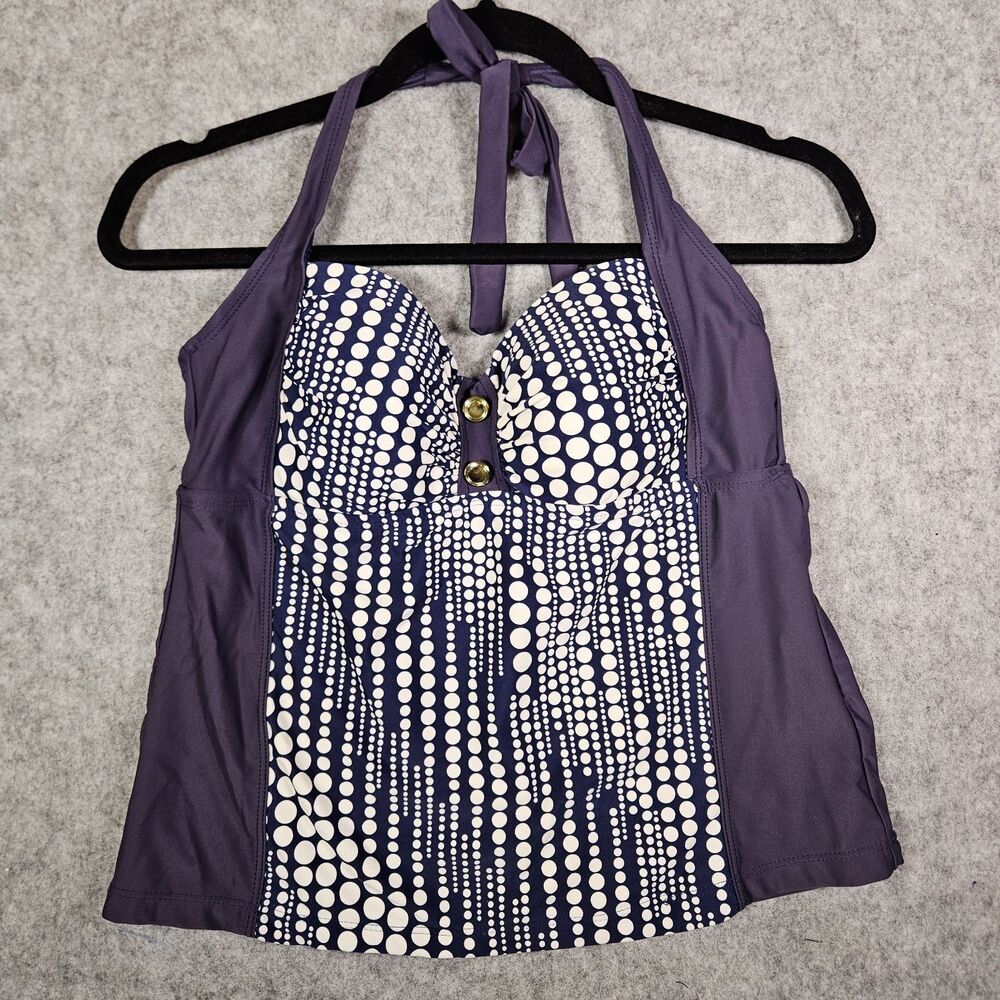 Catalina Womens Navy White Dot Halter Tankini Top Beach Summer Sz M 34-36 B/C